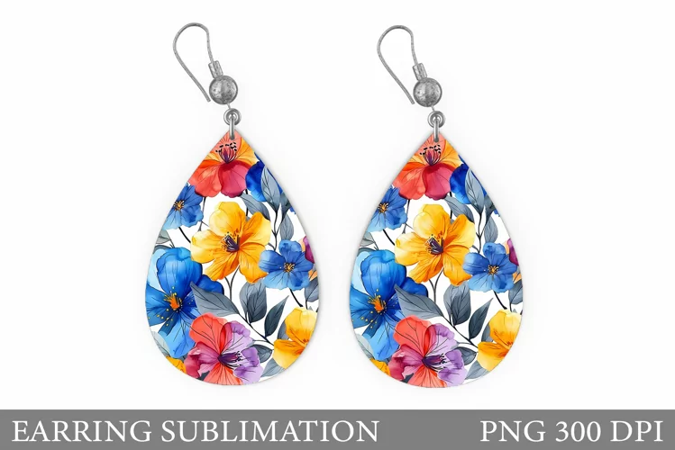 Flowers Earring Sublimation. Flowers Teardrop Earring
