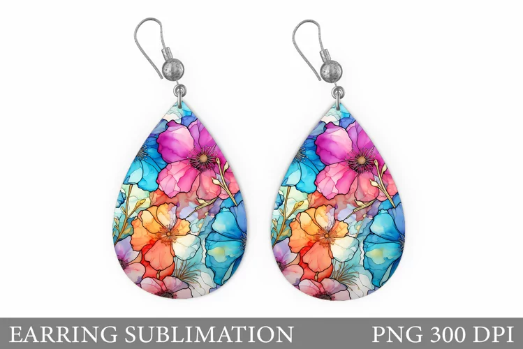 Flowers Earring Design. Flowers Teardrop Earring Template