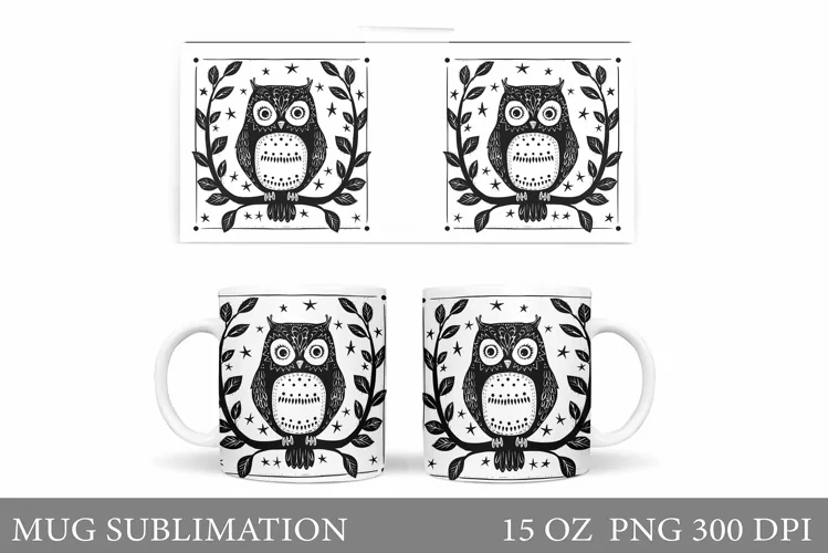 Owl Mug Sublimation. Cute Owl Mug Wrap Design
