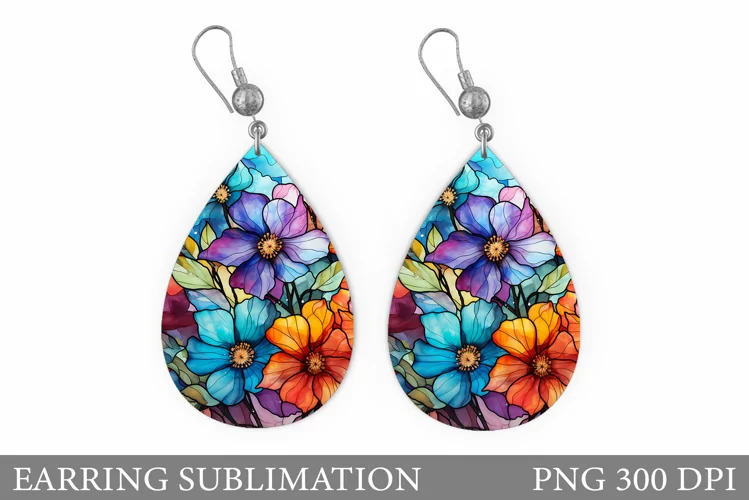 Flowers Earring Sublimation. Flowers Teardrop Earring
