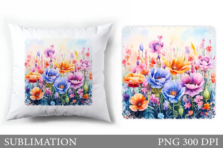 Floral Sublimation. Wildflowers Pillow Sublimation example image 1