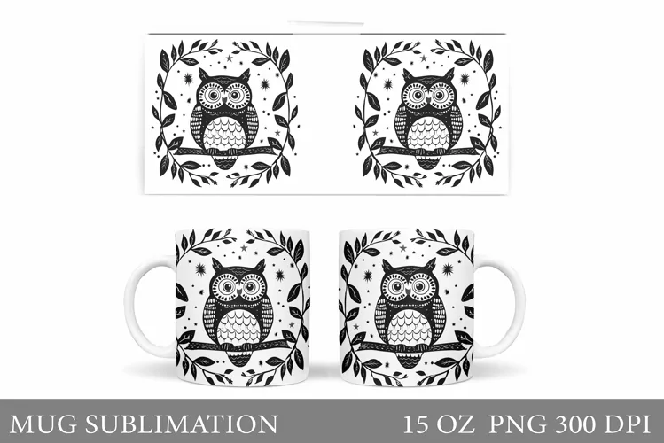 Cute Owl Mug Wrap Design. Owl Mug Wrap Sublimation
