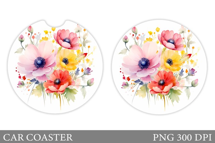 Flowers Car Coaster Sublimation. Floral Coaster Design