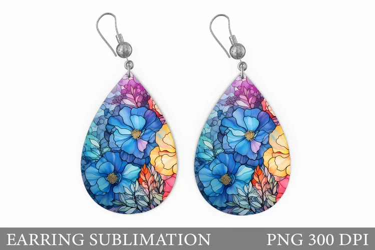 Flowers Earring Sublimation. Flowers Teardrop Earring