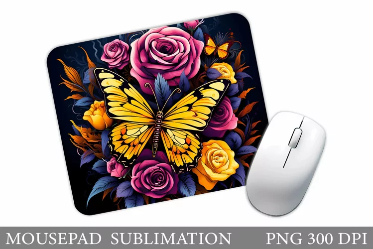 Butterfly Mouse Pad Design. Flowers Mouse Pad Template