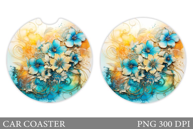 Alcohol Ink Car Coaster. Flowers Car Coaster Design example image 1