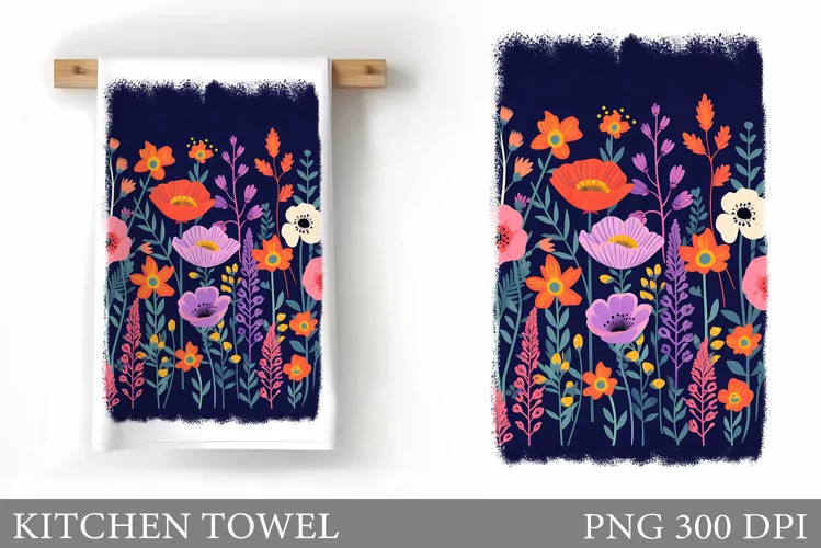 Flowers Kitchen Towel Design. Kitchen Towel Sublimation