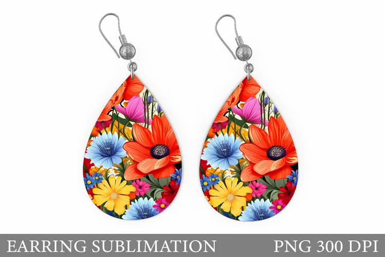 Flowers Earring Design. Flowers Teardrop Earring Template