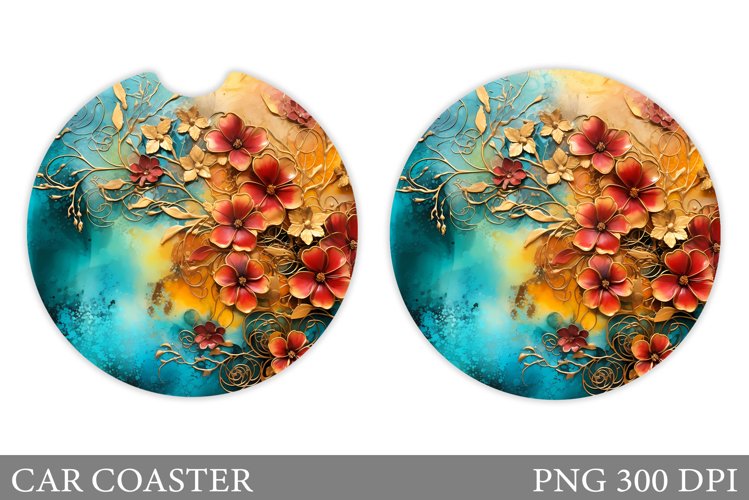 Flowers Car Coaster. Alcohol Ink Car Coaster Design example image 1