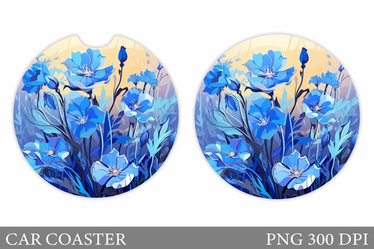 Wildflowers Car Coaster Sublimation. Flowers Coaster Design