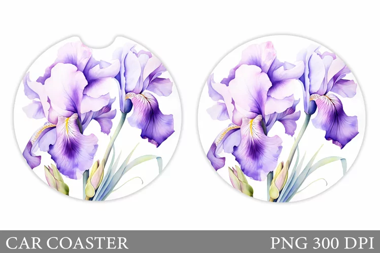 Irises Car Coaster Design. Flowers Car Coaster Sublimation