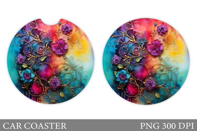 Alcohol Ink Car Coaster. Flowers Car Coaster Sublimation example image 1