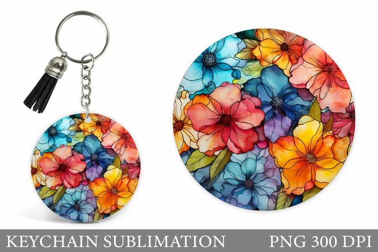 Flowers Keychain Design. Round Keychain Flowers