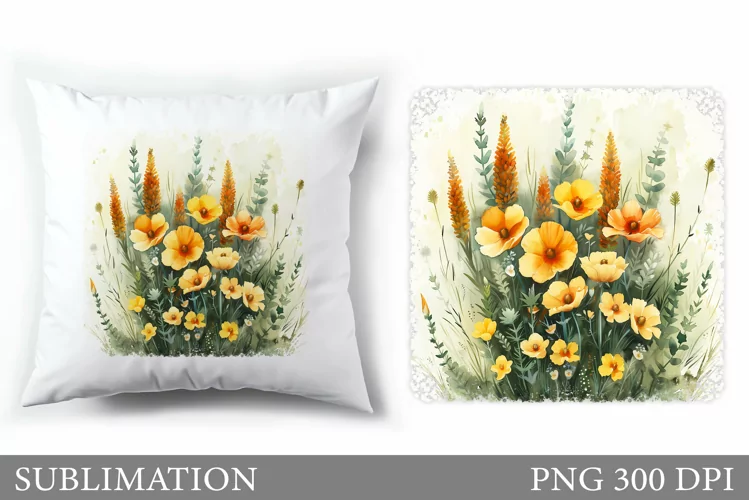 Wildflowers Pillow Design. Flowers Sublimation