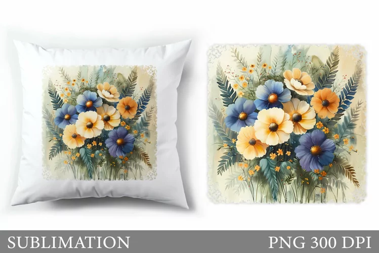Flowers Sublimation. Wildflowers Pillow Sublimation