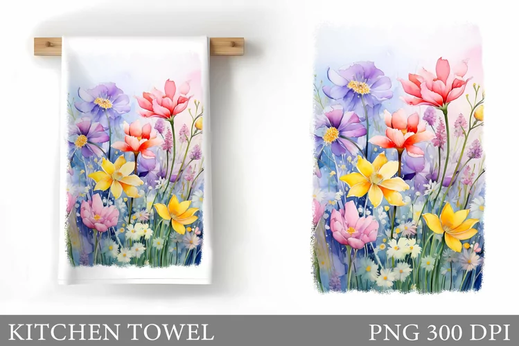 Wildflowers Kitchen Towel. Summer Flowers Kitchen Towel