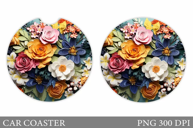 3D Flowers Car Coaster. Flowers Car Coaster Sublimation