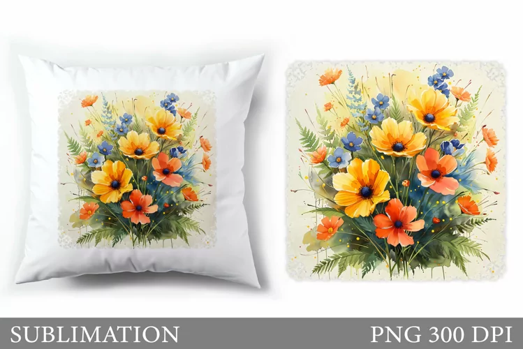 Floral Sublimation. Flowers Pillow Sublimation