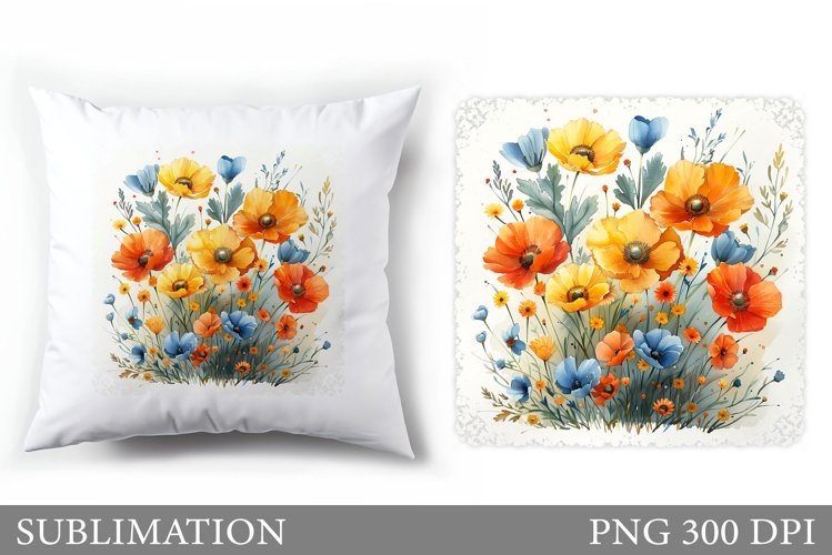 Wildflowers Pillow Design. Flowers Sublimation