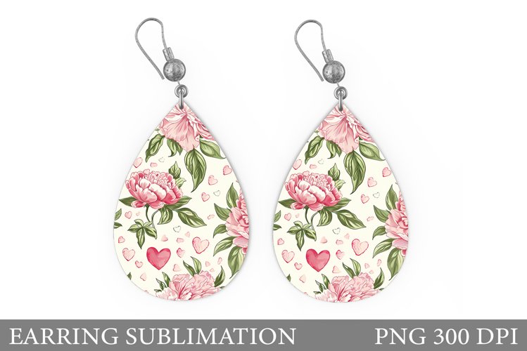 Flowers Earring Sublimation. Flowers Teardrop Earring example image 1
