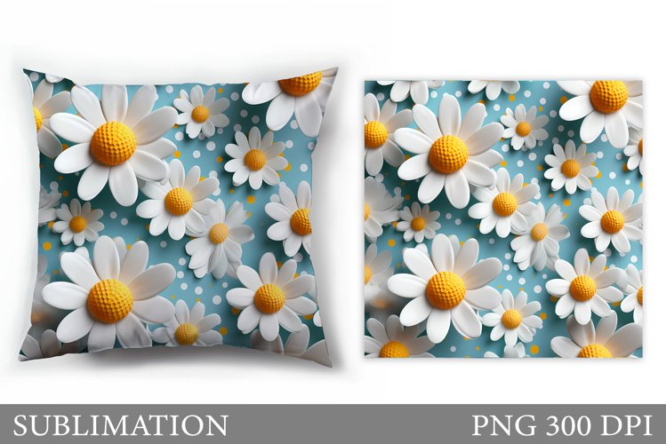 3D Daisy Flowers Pillow Design. 3D Flowers Sublimation example image 1
