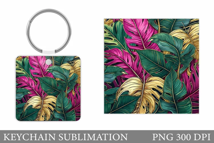 Tropical Keychain. Gold Leaves Keychain Design