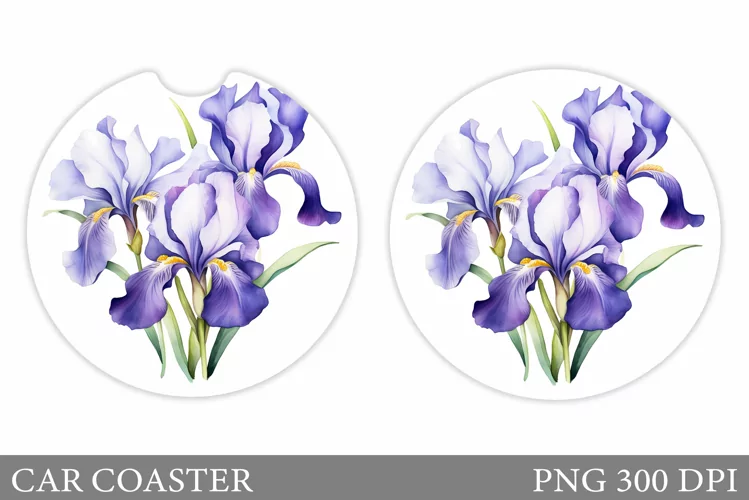 Flowers Car Coaster Design. Irises Flowers Car Coaster
