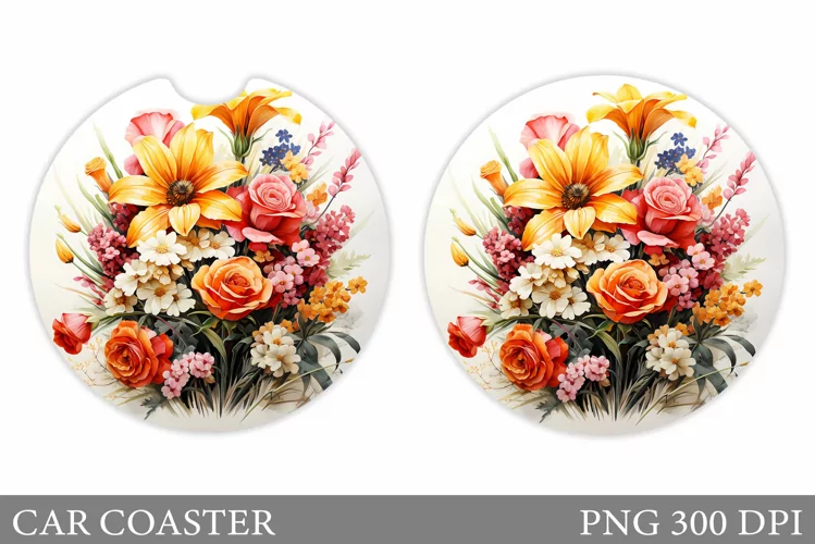 Flowers Car Coaster Design. Summer Car Coaster Template