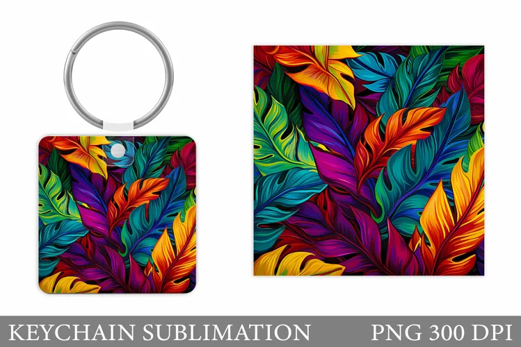 Tropical Leaves Keychain. Tropical Keychain Sublimation