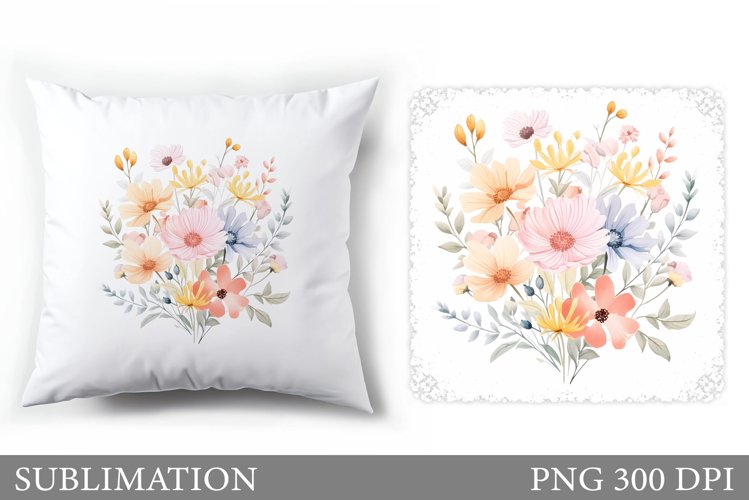 Flowers Sublimation. Wildflowers Pillow Sublimation example image 1