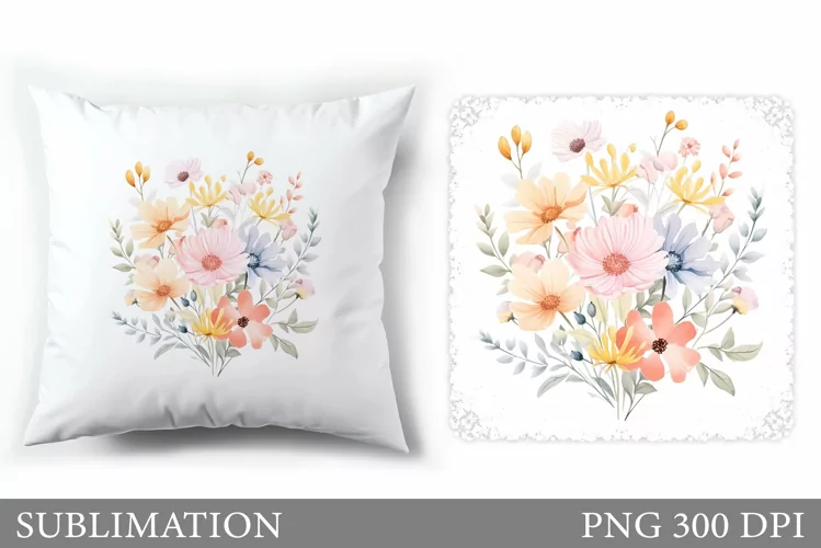 Flowers Sublimation. Wildflowers Pillow Sublimation