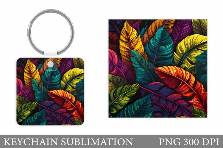 Gold Tropical Keychain. Tropical Leaves Keychain Design