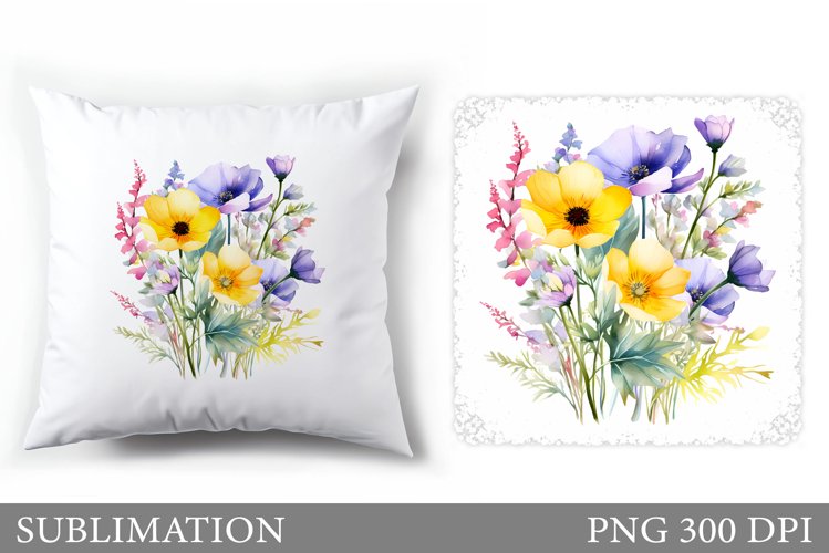 Wildflowers Pillow Design. Flowers Sublimation