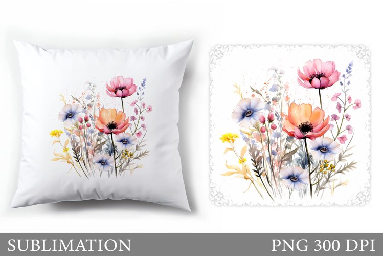 Flowers Sublimation. Wildflowers Pillow Sublimation example image 1