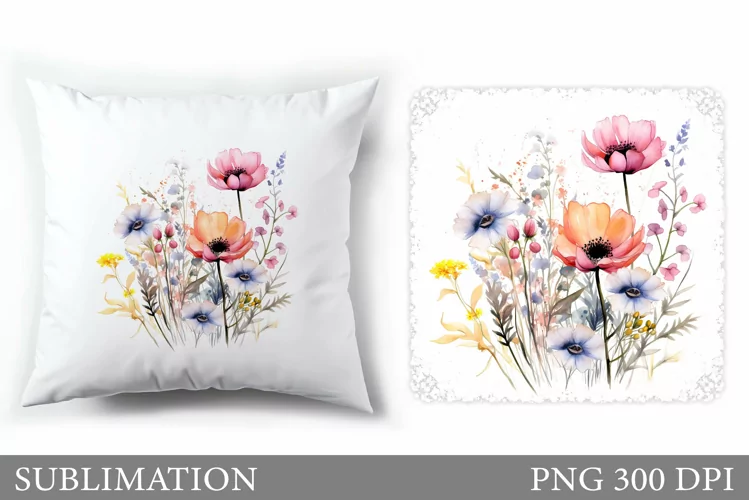 Flowers Sublimation. Wildflowers Pillow Sublimation