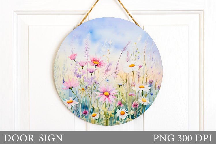 Flowers Door Sign Design. Wildflowers Sublimation example image 1
