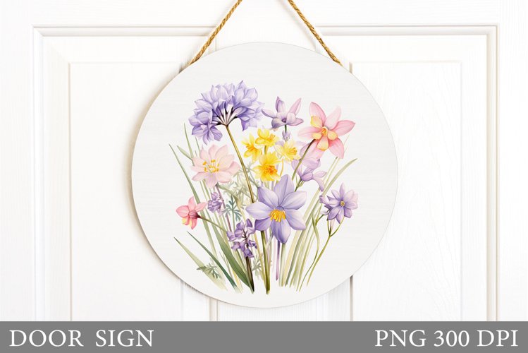 Flowers Door Sign Sublimation. Summer Door Sign Design