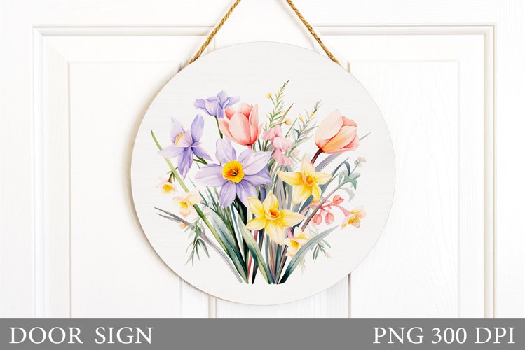 Flowers Door Sign Sublimation. Spring Door Sign Design