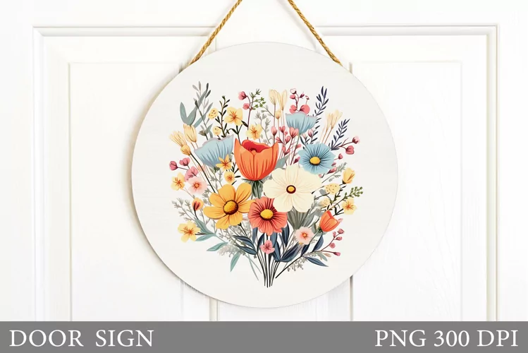 Flowers Door Sign Sublimation. Widflowers Door Sign Design