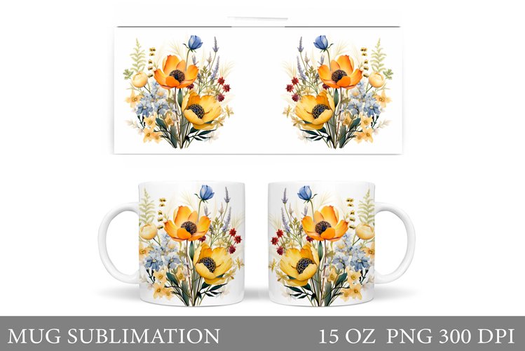 Flowers Mug Sublimation. Wildflowers Mug Design