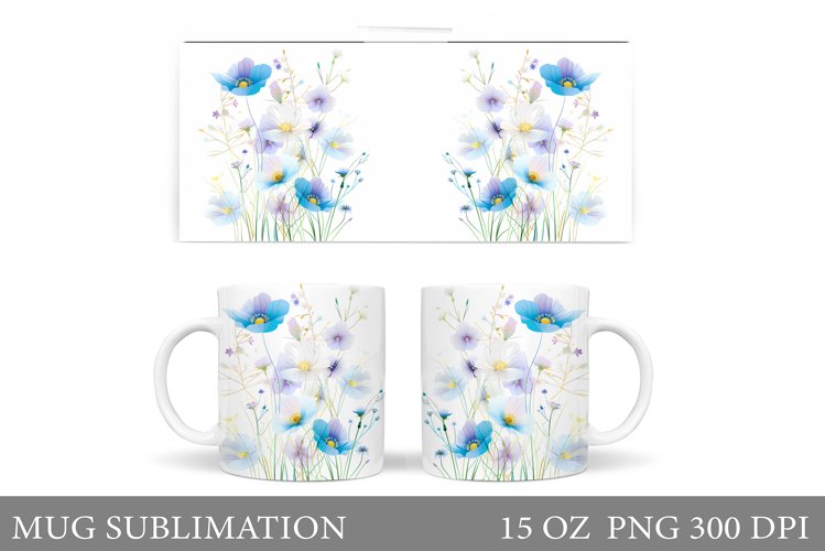 Flowers Mug Wrap Design. Wildflowers Mug Sublimation example image 1