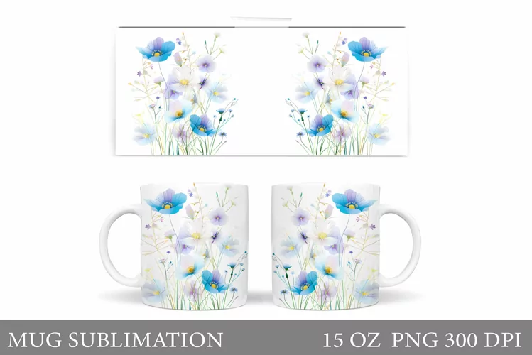 Flowers Mug Wrap Design. Wildflowers Mug Sublimation