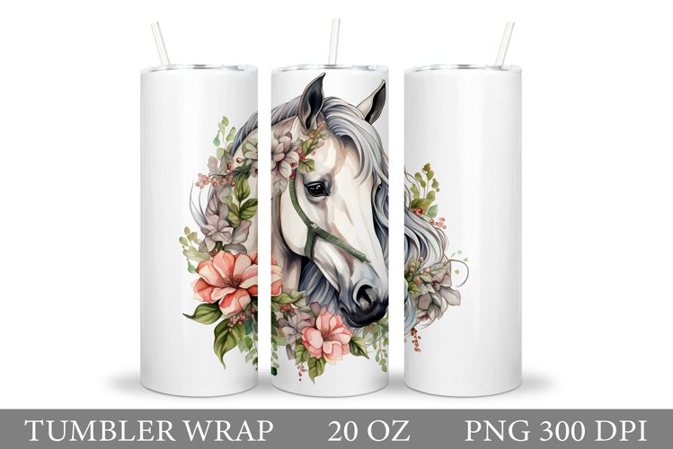 Horse Tumbler Wrap Sublimation. Horse Flowers Tumbler Design