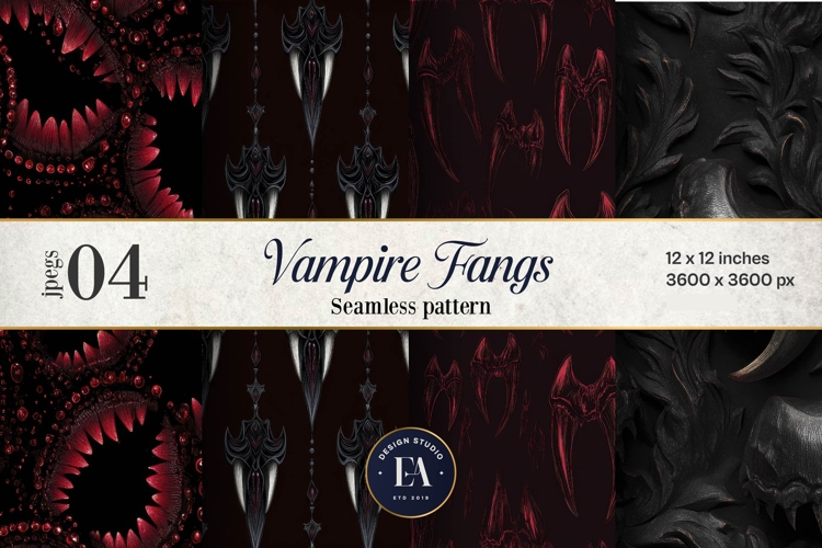 Vampire Fangs Pattern, Dark Gothic Teeth Digital Paper