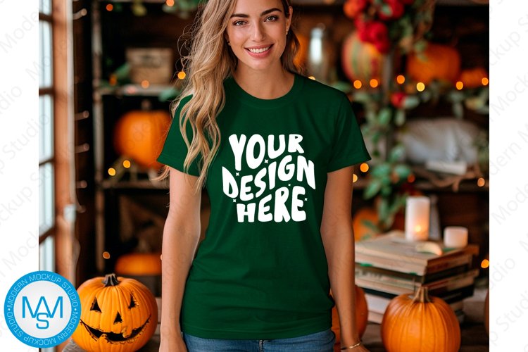 Green women Tshirt Mockup, Halloween tshirt mockup,fall mock