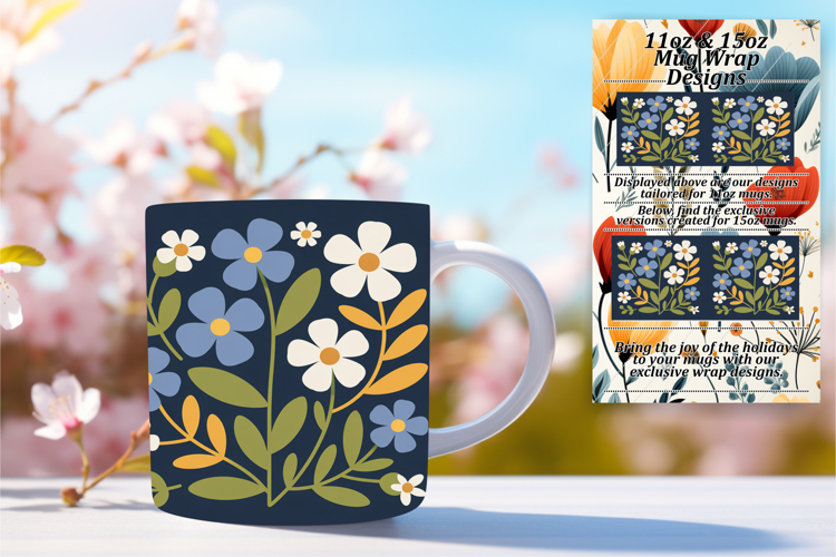 Sublimation 15oz Mug Wrap Png Design , Flowers