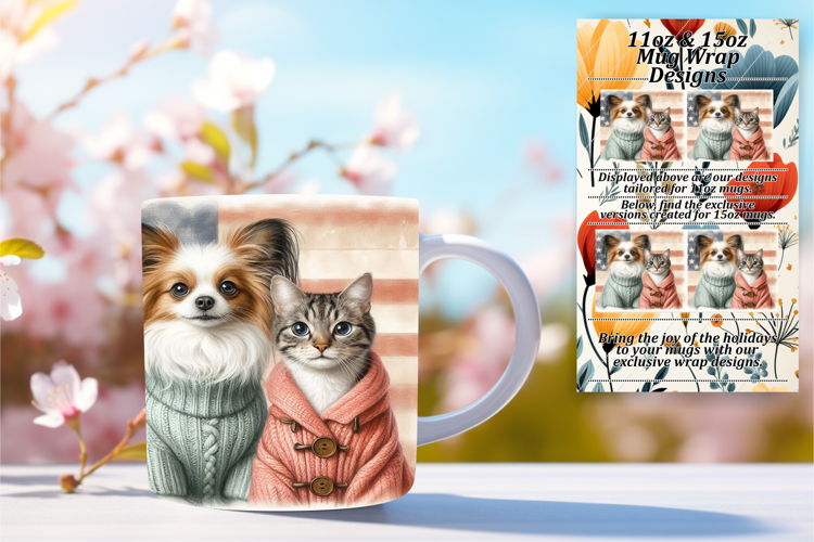 Flawless 11oz Mug Wrap Png Artwork , Dog and cat
