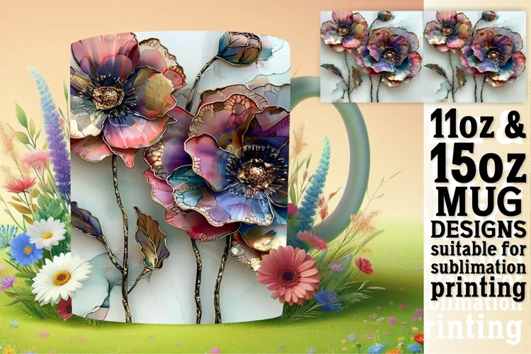 Glittery 3D Flower Wonder Mug Wrap: Sublimation - 11oz/15oz