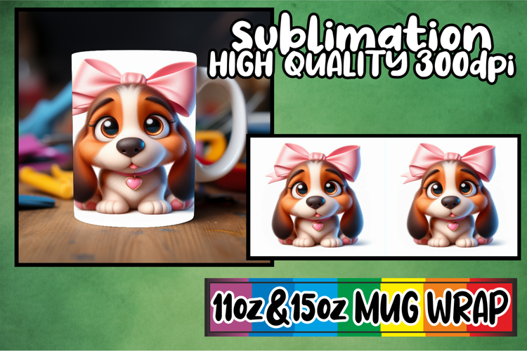 Heartfelt vibes 11oz 15oz sublimation wrap, 3D Dog