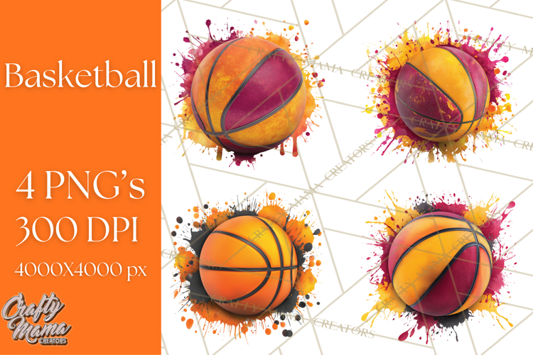 Basketball Clipart PNG with Team Color Paint Splash Design